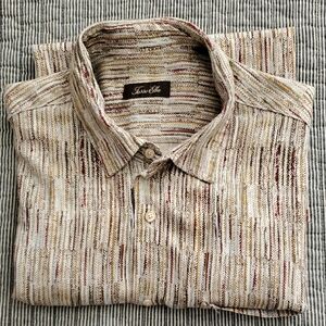 Tasso Elba Beige Multicolor Short-Sleeve Button-Up Shirt